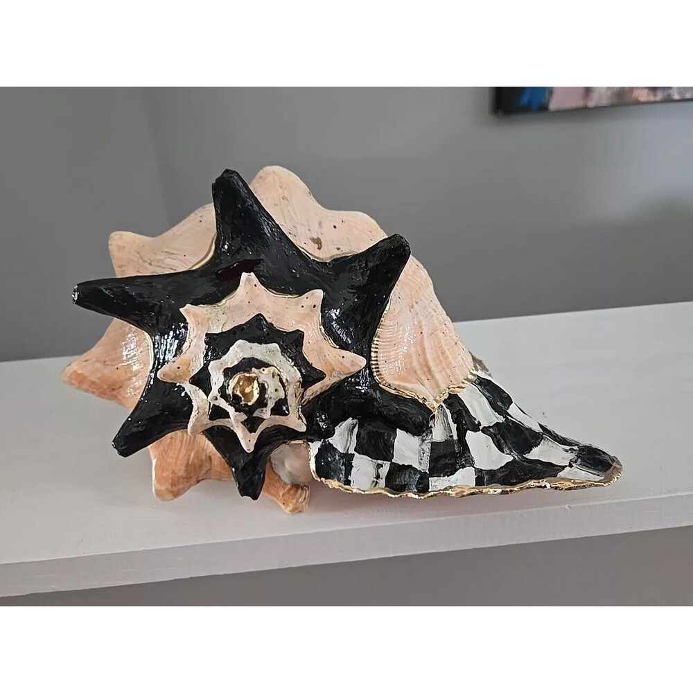 My Own Checkerboard Whimsical Large Vintage Conch Sea Shell Check